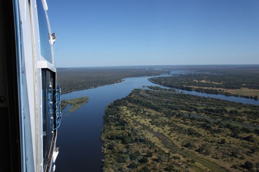 Sightseeing Helicopter at Zambezi river of Victoria Falls, Zimbabwe.