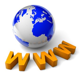 orange www text and blue world globe 3d illustration internet concept