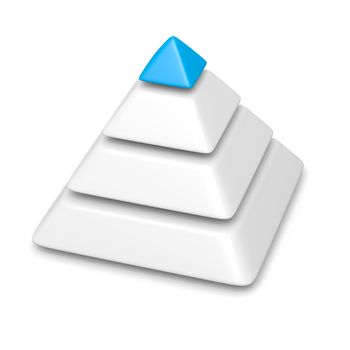 blank pyramid 4 levels stack completed with blue top piece 3d illustration