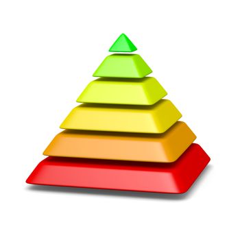 6 levels pyramid structure red to green environment concept 3d illustration