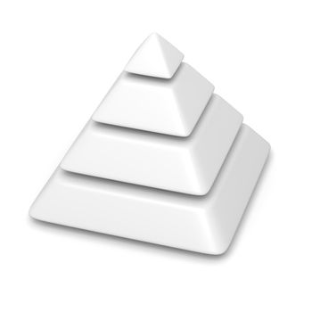 white blank pyramid 4 levels stack chart with shadow 3d illustration