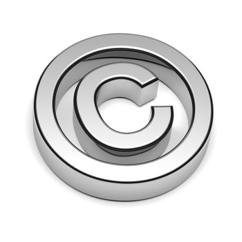 Copyright Chrome Sign Isolated on White Background with Shadow 3D illustration