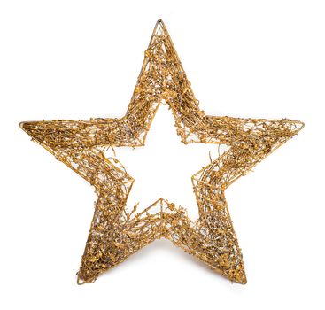 Gold Christmas star isolated on white background