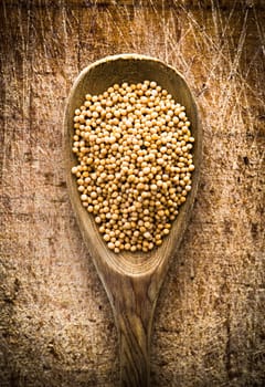 spices in a wooden spoon on cutting board