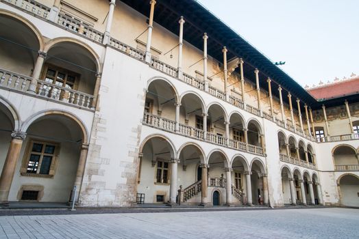 KRAKOW, POLAND - AUGUST 29: inner yard of royal palace in Wawel on August 29, 2013 in Krakow, Poland. The monument to the history of the Decree of the President Lech Walesa on September 8, 1994.