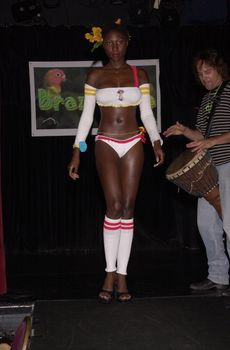 Model wearing the Braziliana swimwear collection at the Moviemaking Technology Showcase, featuring cutting edge movie technology, as well as two fashion shows, The Century Club, Century City, CA, 09-03-02