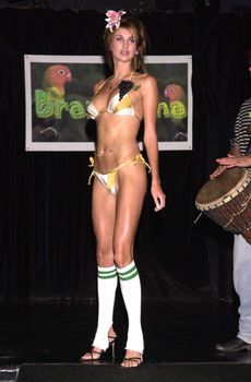 Model wearing the Braziliana swimwear collection at the Moviemaking Technology Showcase, featuring cutting edge movie technology, as well as two fashion shows, The Century Club, Century City, CA, 09-03-02