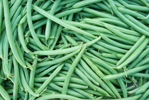 Full frame take of fresh green beans on a market stall
