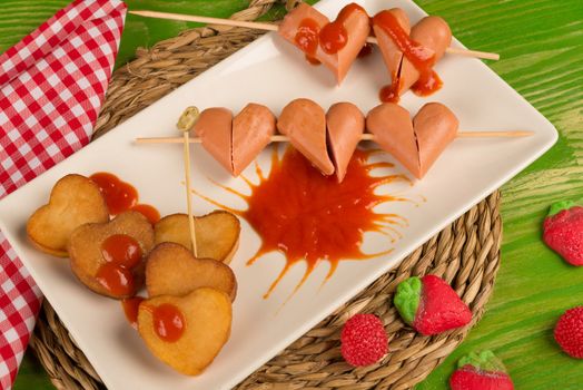 Fast food in heart shapes for Valentines day