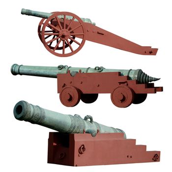 Set of ancient cannon isolated on white background