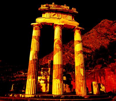 Temple of Athena pronoia at Delphi oracle in Greece