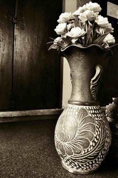 many lotus flower in Ceramic Vase at temple