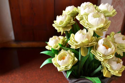 many lotus flower in Ceramic Vase at temple