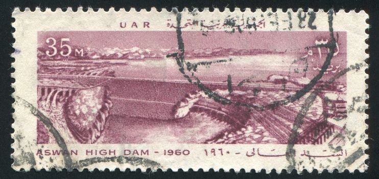 EGYPT - CIRCA 1960: stamp printed by Egypt, shows Aswan high dam, circa 1960