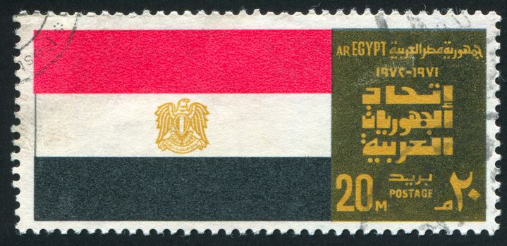 EGYPT - CIRCA 1972: stamp printed by Egypt, shows Flag of Confederation of Arab Republics, circa 1972