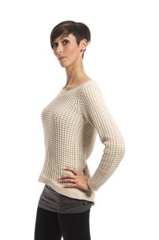 woman in a sweater on white