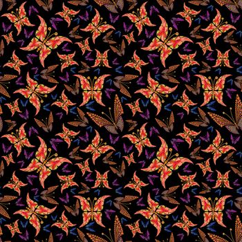 Butterfly seamless colorful abstract pattern made by flowers