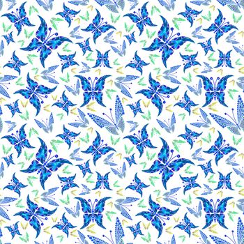 Butterfly seamless colorful abstract pattern made by flowers