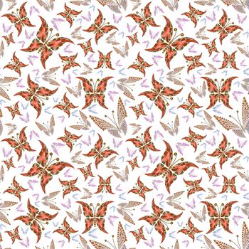 Butterfly seamless colorful abstract pattern made by flowers