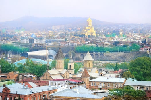 Cityscape of Tbilisi, Georgia.  Aerial view