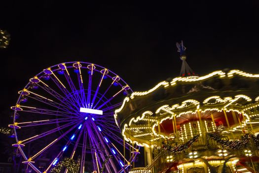 Turning Ferris wheel on achristmas market, Maastricht, the Netherlands