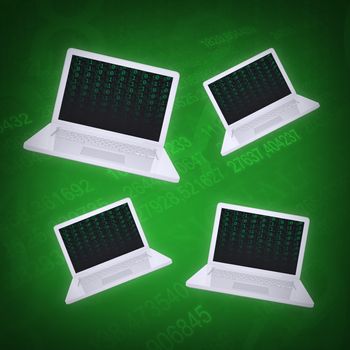 Four laptop on an abstract background. The concept of computers