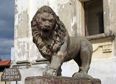 Statue in front of the Cathedral of Leon, Nicaragua, Central America