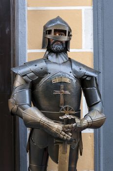 Close up view of a medieval knight armour.