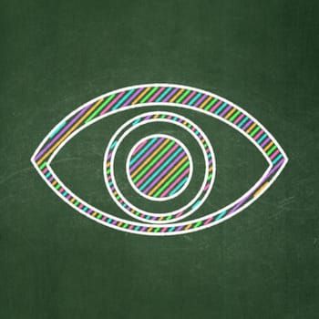 Privacy concept: Eye icon on Green chalkboard background, 3d render