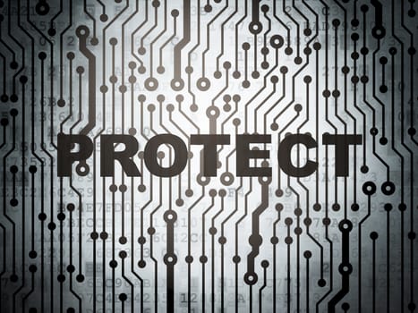 Protection concept: circuit board with  word Protect, 3d render
