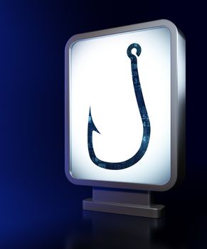 Security concept: Fishing Hook on advertising billboard background, 3d render