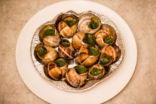 Close up of Escargots with garlic butter