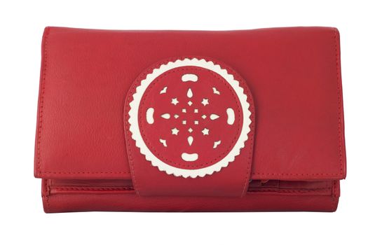 Women's leather wallet red. Isolated on white background