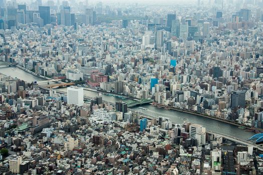 High angle view of the business district in Japan.