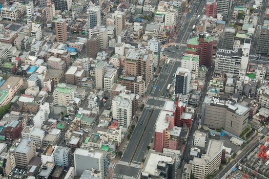 High angle view of the business district in Japan.