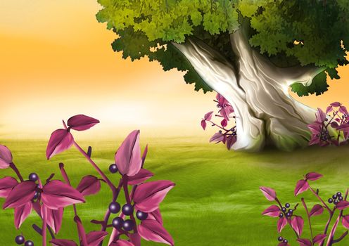 Plants With Purple Berries - Background Illustration