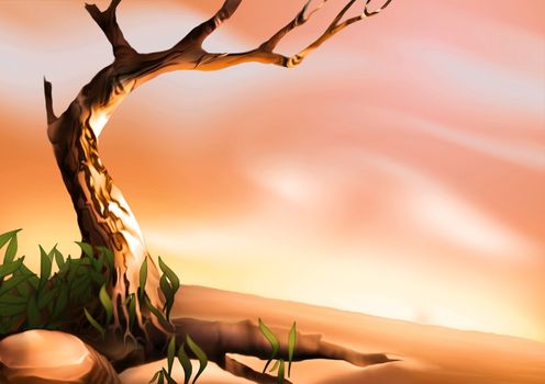 Desert Tree - Background Illustration, Bitmap
