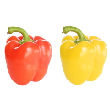 Red and yellow peppers isolated over white background