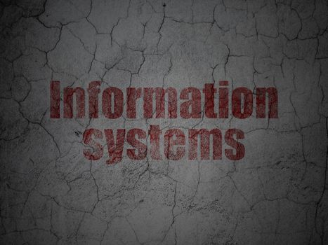 Data concept: Red Information Systems on grunge textured concrete wall background, 3d render