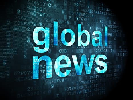 News concept: pixelated words Global News on digital background, 3d render
