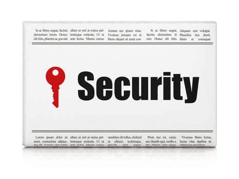 Safety concept: newspaper headline Security and Key icon on White background, 3d render