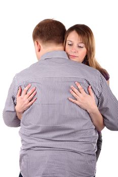 Girl embraces man isolated on the white background