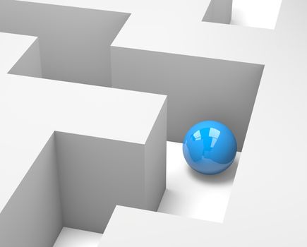 Maze with a Blue Ball 3D Illustration