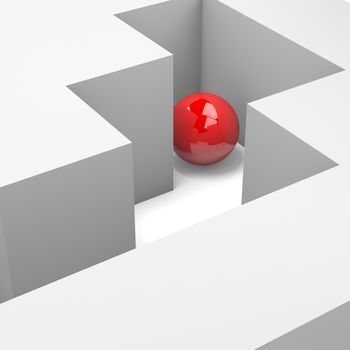Labyrinth with a Red Ball 3D Illustration Wrong Way Concept
