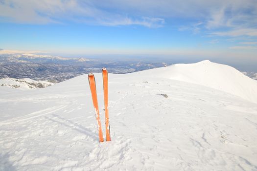 Back country ski in scenic alpine backgrounds