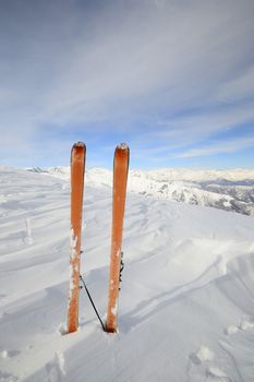 Back country ski in scenic alpine backgrounds