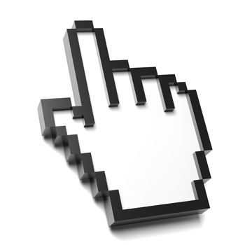 Hand Mouse Pointer Pixelated on White Background 3D Illustration