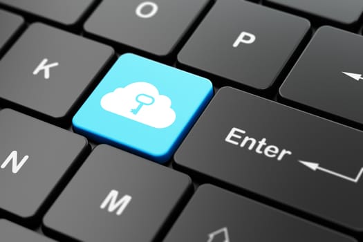 Cloud technology concept: computer keyboard with Cloud With Key icon on enter button background, 3d render
