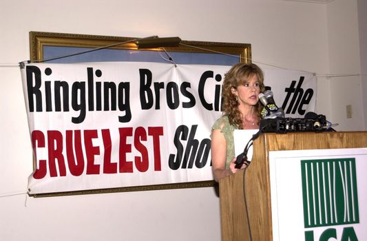 Linda Blair at the press conference to show animal abuse by Ringling Bros. and Barnum & Bailey Circus, Wyndham Bel Age Hotel, West Hollywood, CA 07-15-02