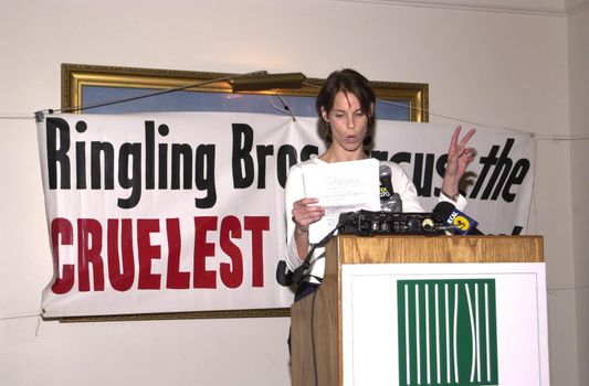 Alexandra Paul at the press conference to show animal abuse by Ringling Bros. and Barnum & Bailey Circus, Wyndham Bel Age Hotel, West Hollywood, CA 07-15-02